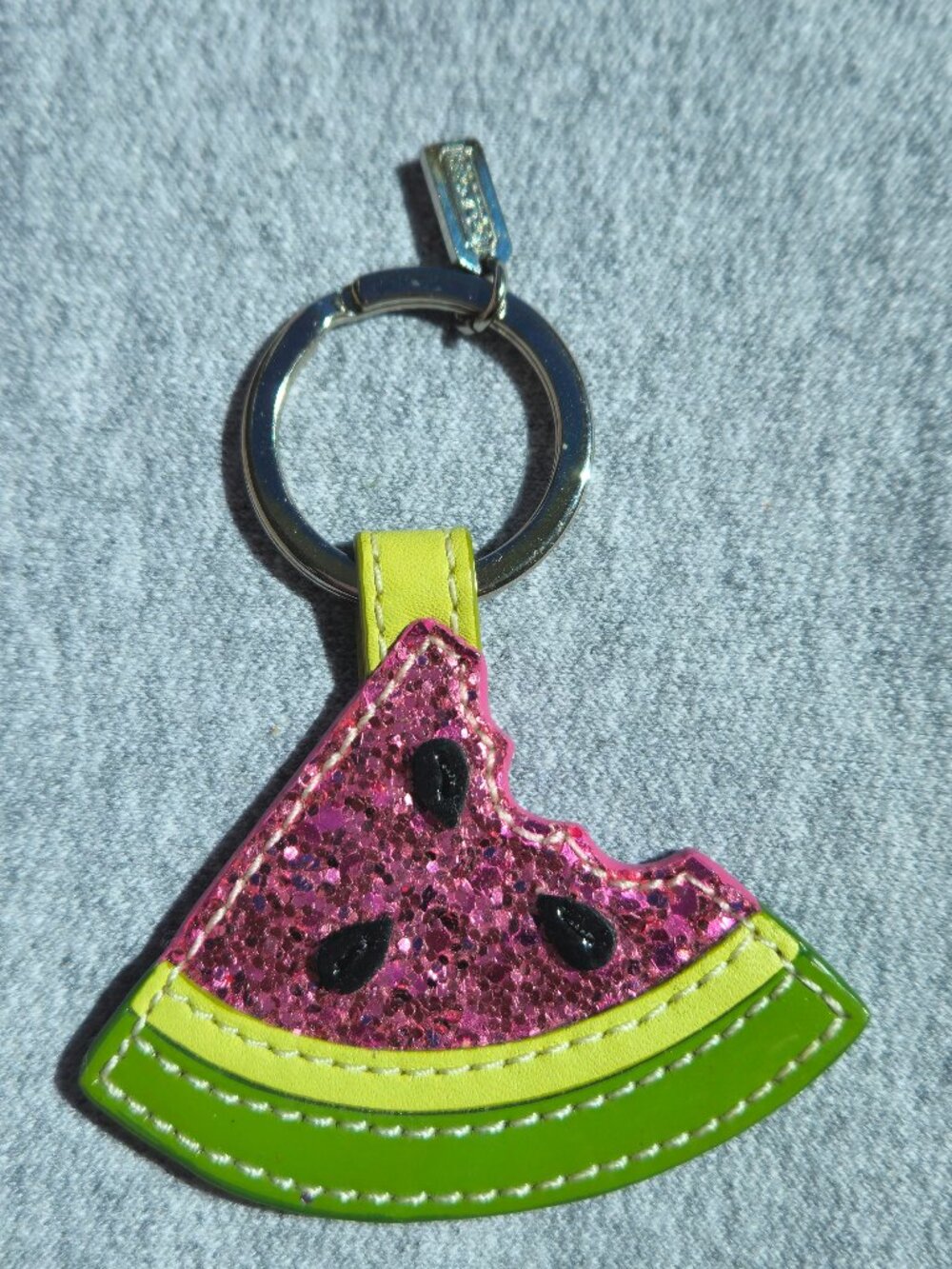 Vintage Coach Y2K Pink Glitter/Green Watermelon Key Fob Key Chain Bag Charm
